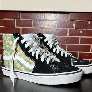 Vans Black and Green High-Top Sneakers